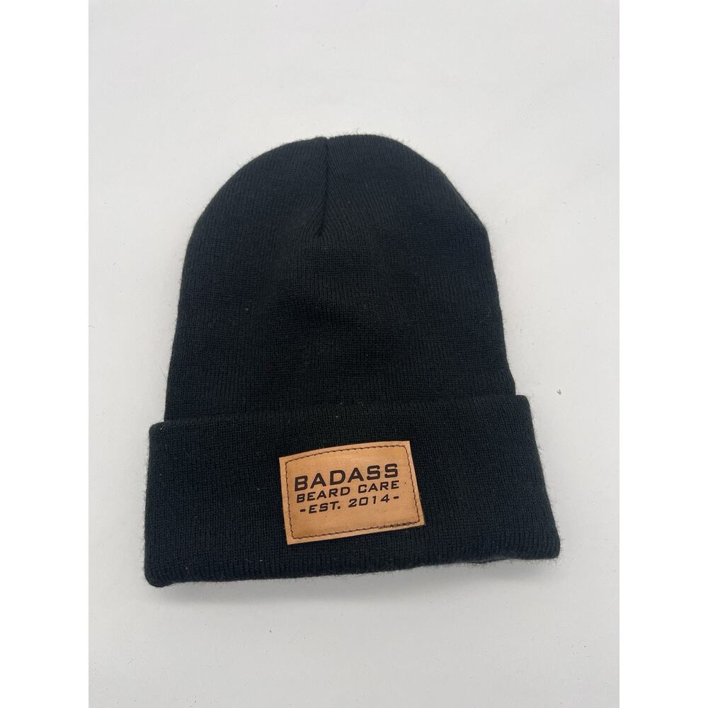 Badass Cuffed Beanie Hat Logo One Size Black